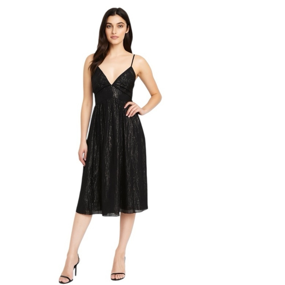 Black Metallic Lurex Indie Sleeze Babydoll Shimmer Witchy Whimsigoth Dress Sz. S